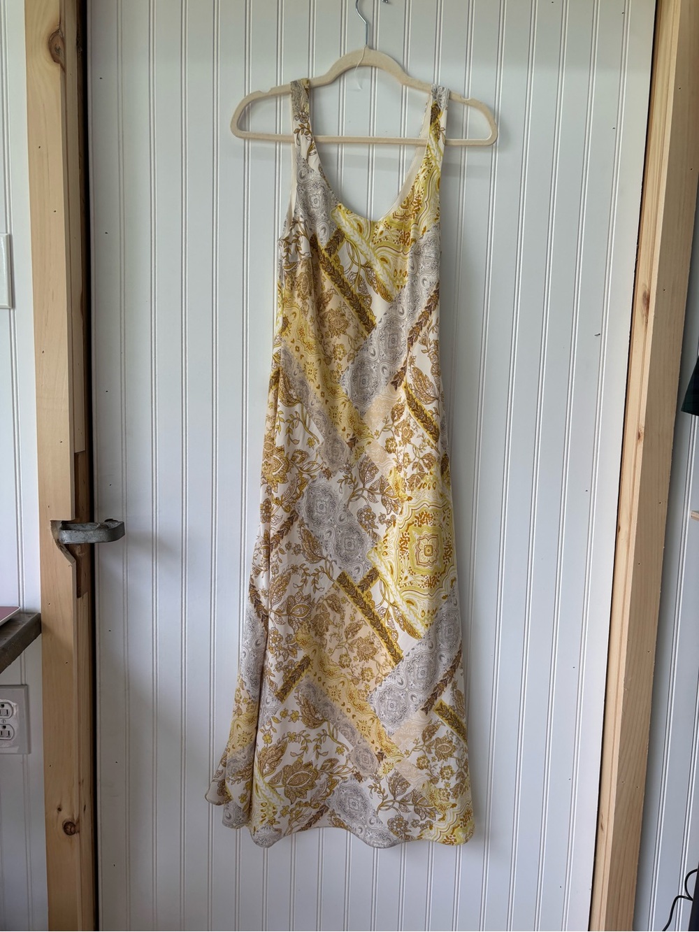 DREW Slip Maxi Dress in Yellow & Cream Medallion paisley Print